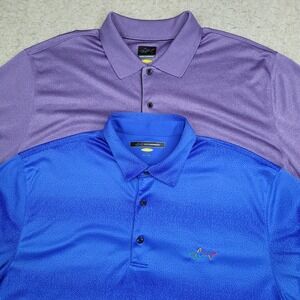 Lot of 2 Greg Norman Golf Polo Shirts Mens XL Blue Purple Short Sleeve Performan